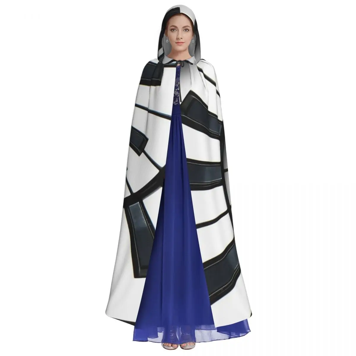 Abstract Piano Keys With Musical Notes Long Hooded Cloak Witch Medieval Costume Cosplay Cape HalloweenParty Adult Unisex