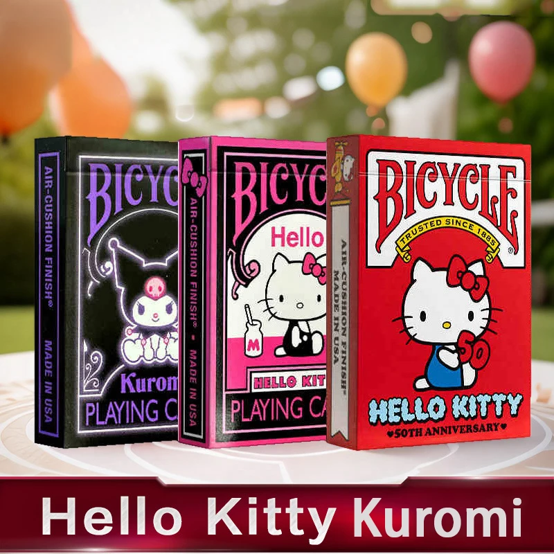 Kawaii olá kitty jogando cartas cosplay anime kuromi poker criativo jogo de festa portátil truques mágicos prop coleção cartões presente