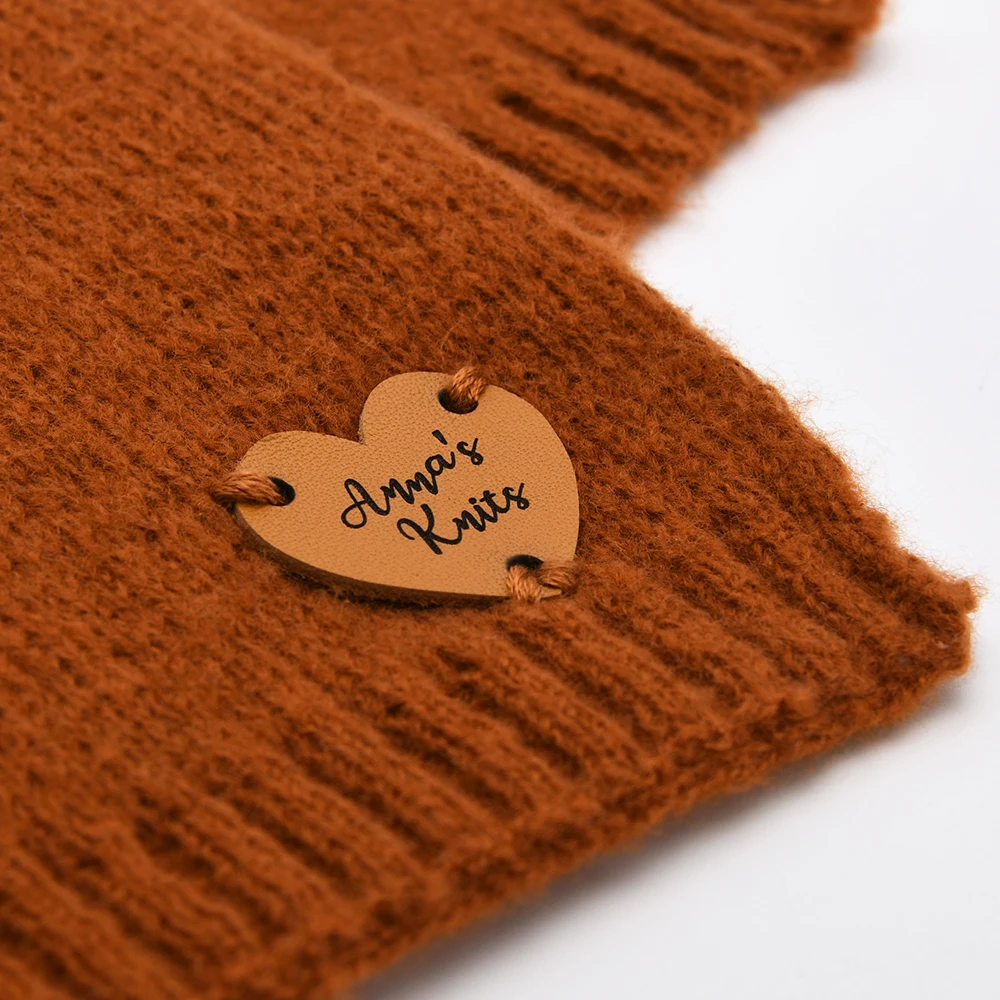 Laser Engraved Labels, Knitting Labels, Genuine Leather, Crochet Tags, Custom Logo, Sewing Tags, Heart, D522