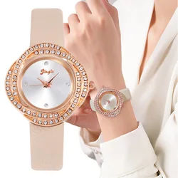 Luxury Fashion Irregular Rhinestone Watches Women Fashion Brand Quartz Clock Qualities Ladies Leather Wristwatches Female Watch