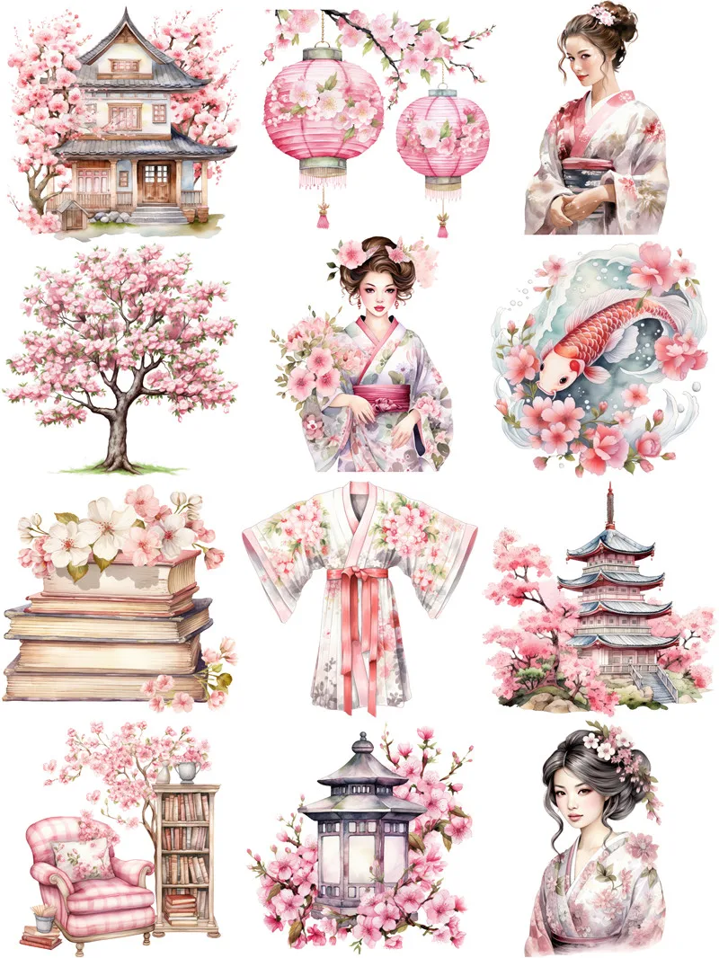 Japanese Sakura Kimono Girl Stickers Crafts And Scrapbooking stickers kids toys book Decorative sticker DIY Stationery