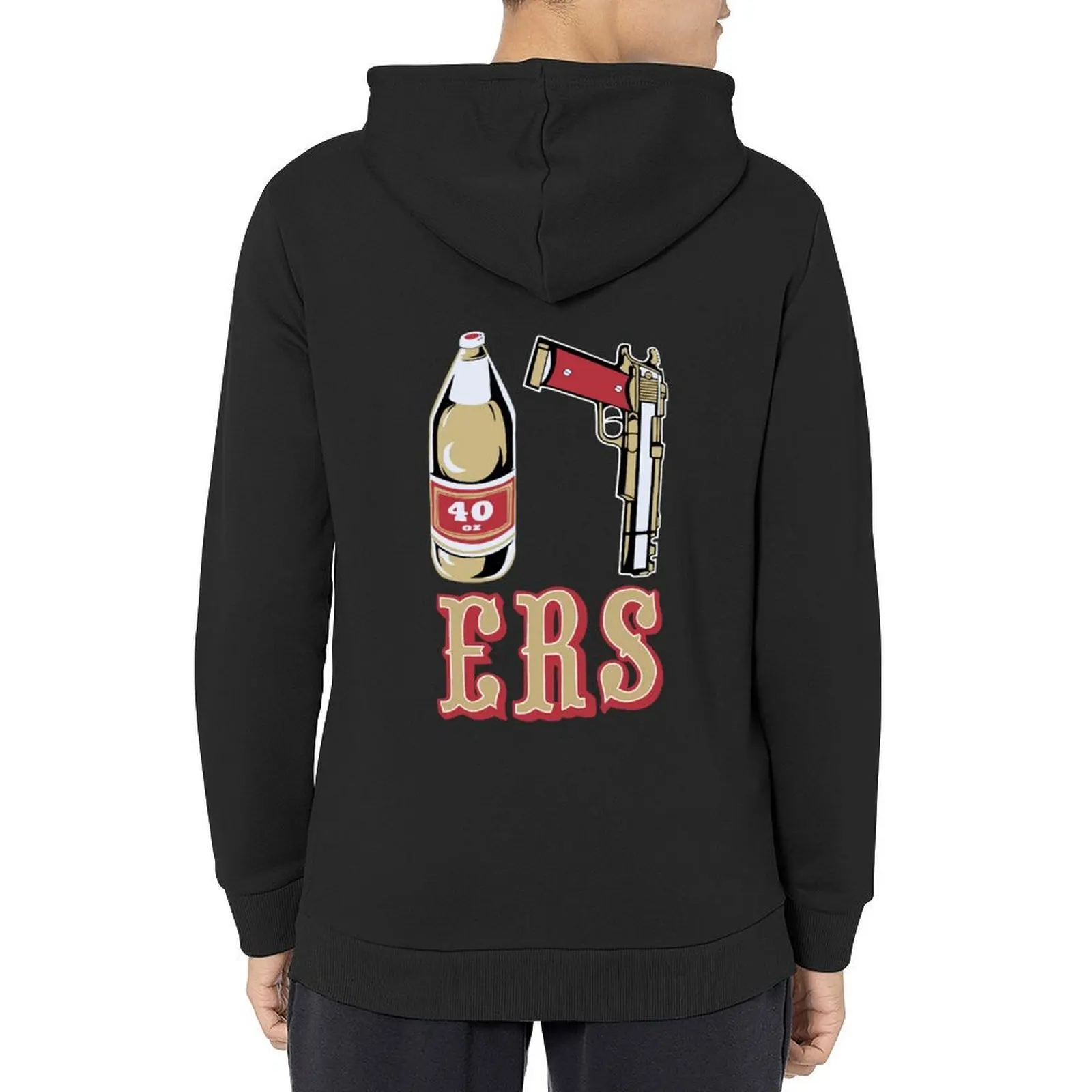 

Cool Mens Black 49ers 40 OZ 9MM Gold Gun Hoodie autumn jacket men men's clothes mens designer clothes anime hoodie