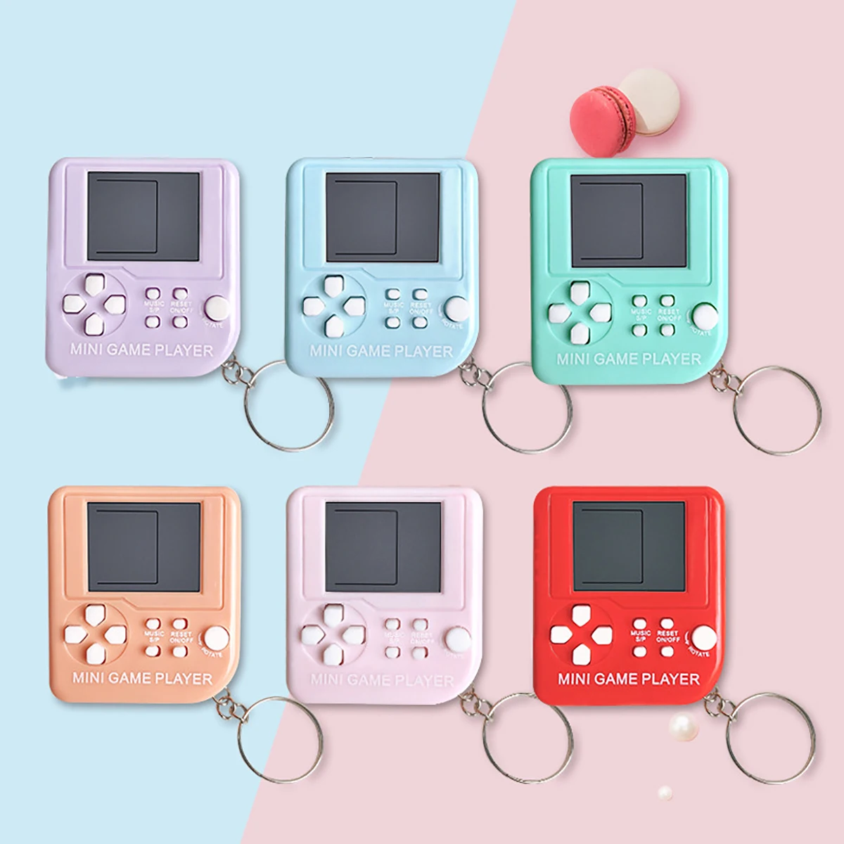 Mini Handheld Game Players Machine Pocket Game Console Built-in 26 Games Use for Key Chain Ring Holder Kids Gift