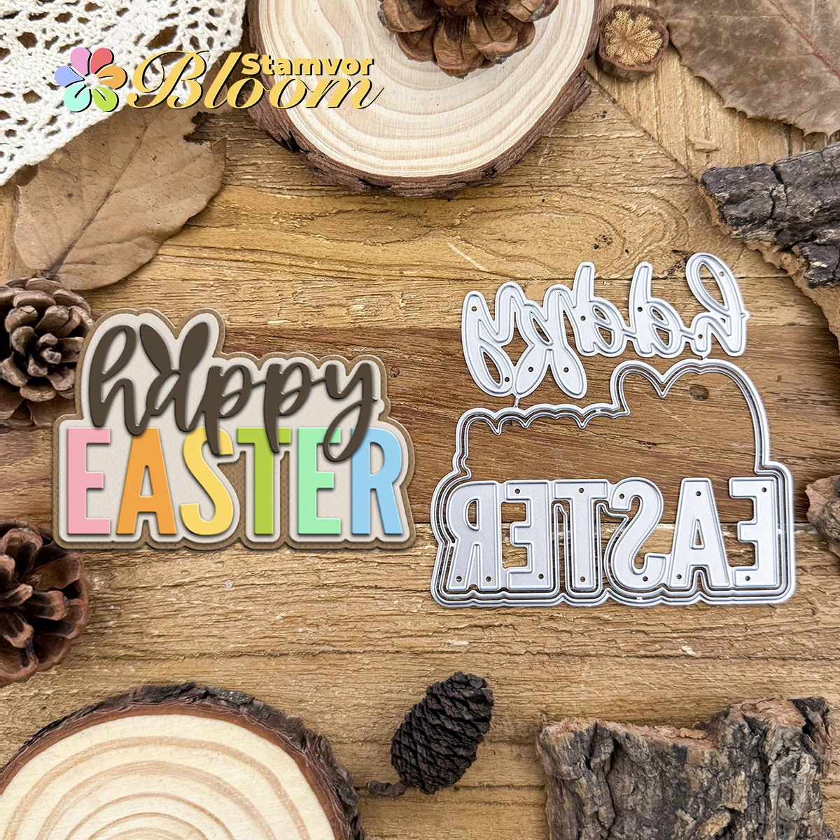 Original schöne Schicht GLÜCKLICH OSTERN Worte Frühling Metall Stanzformen Scrapbooking dekorative Prägung