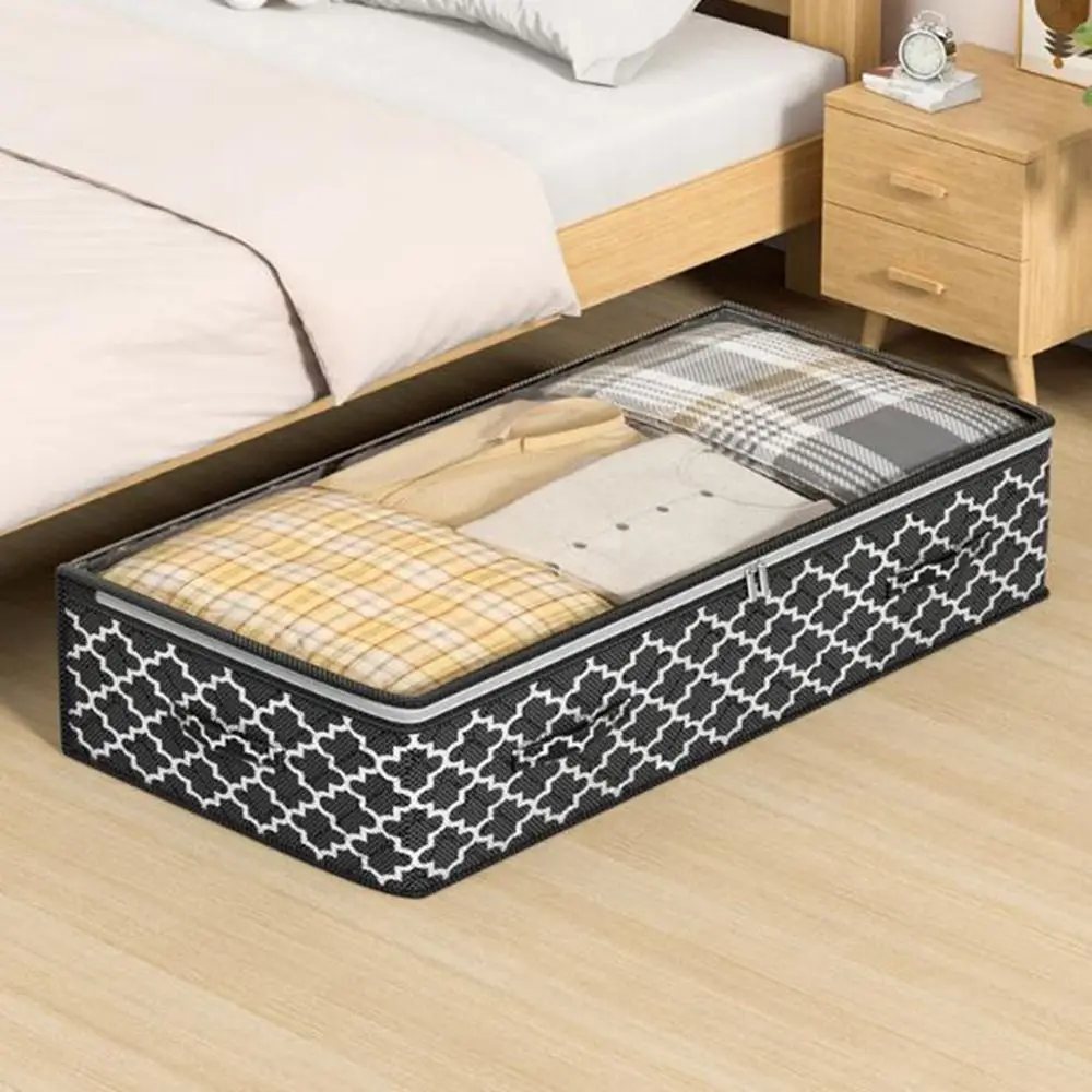 Bolsa de almacenamiento para debajo de la cama, tela no tejida, doble cremallera, ventana transparente, bolsa de almacenamiento para ropa, manta, ahorro de espacio con asa
