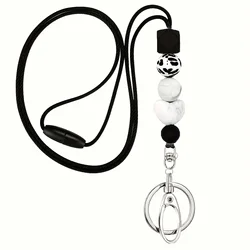 White Heart Silicone Beads Breakaway Teacher Lanyard for ID Badge Card HolderM,Keys,Keychain,Gift for Women,Teacher,Men,Students