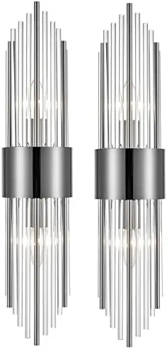 2-Light Modern  Sconce  Black Metal with Clear Class Crystal Vanity  Sconce Lighting for Bedroom Living Room Bathroom Light Fixt