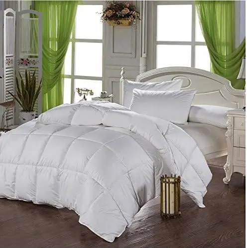 Thread Count Goose Down Alternative Comforter, 100% Egyptian Cotton Cover, Solid White Color, 750 Fill Power, 50 Oz Fill Weight