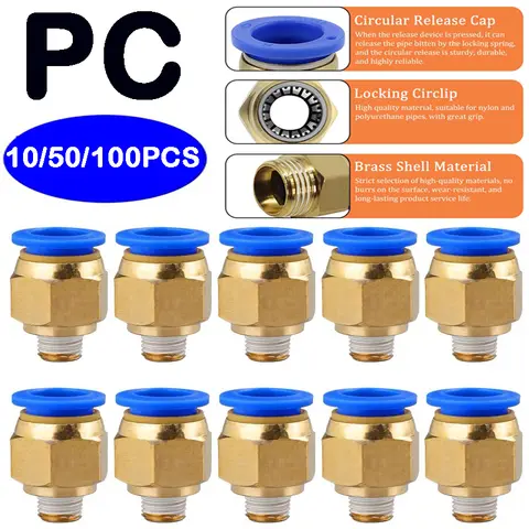 10개 공압 에어 커넥터 피팅 PC 4mm 6mm 8mm 10mm 12mm 나사 1/8