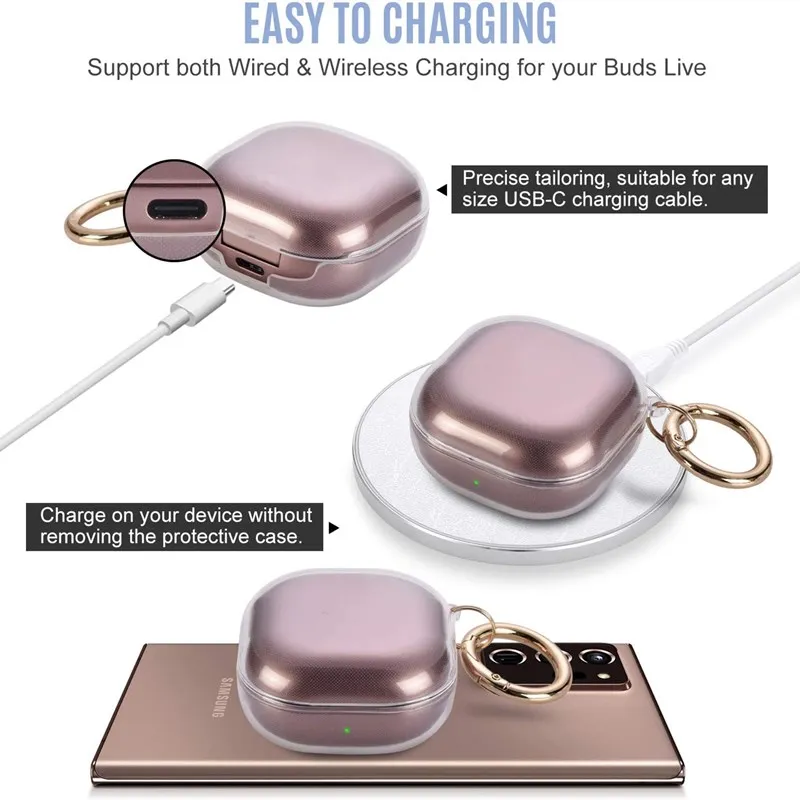 Transparante cover voor Samsung Galaxy Buds Live/Buds 2/Buds Pro Zachte TPU-beschermer met haak voor Galaxy Buds Live Buds2 Pro-hoesjes