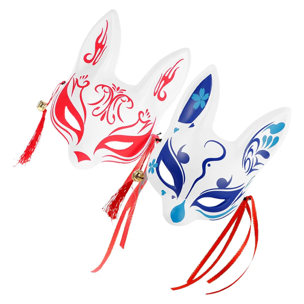 

2Pcs Half Face Fox Mask Japanese Style White Plastic Mask for Festival Cosplay Halloween Masquerade Costume