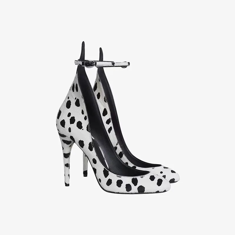 Women Patent Leather Ankle Strap Pumps Round Toe High Heel Back Cut-out Party Shoes