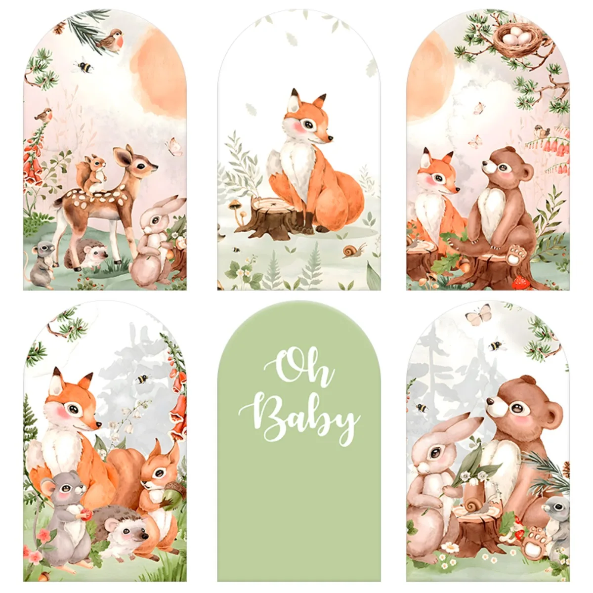 

TB Cute Fox Forest Animal Fairytales Arch Backdrop Cover for Baby Shower Birthday Party Fabric Photo Background Decoration