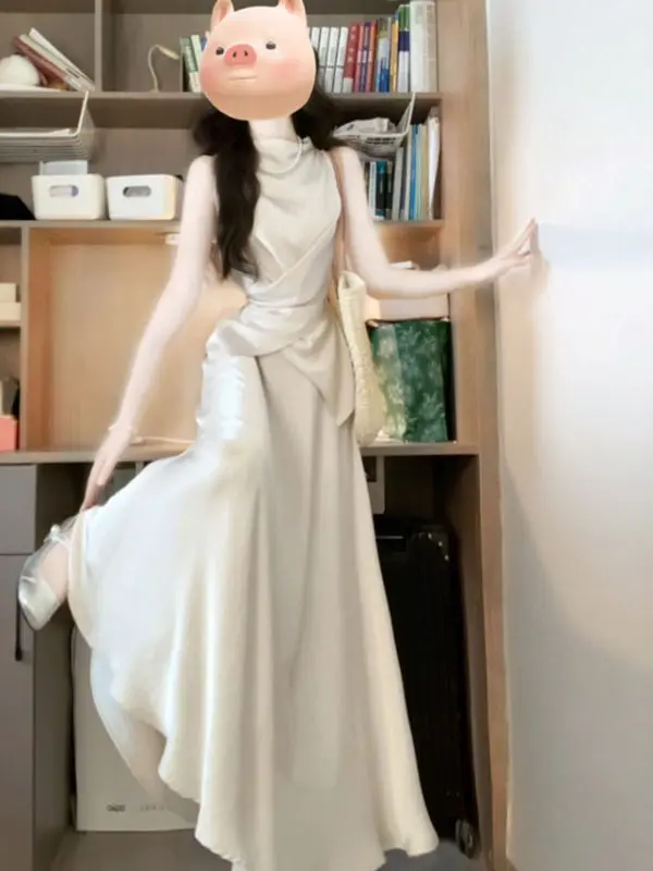 

Elegant Fashion Acetate Satin Top And Skirt Two-Piece Set Summer Comfortable Gentle Style Women's Clothing Casual Wear