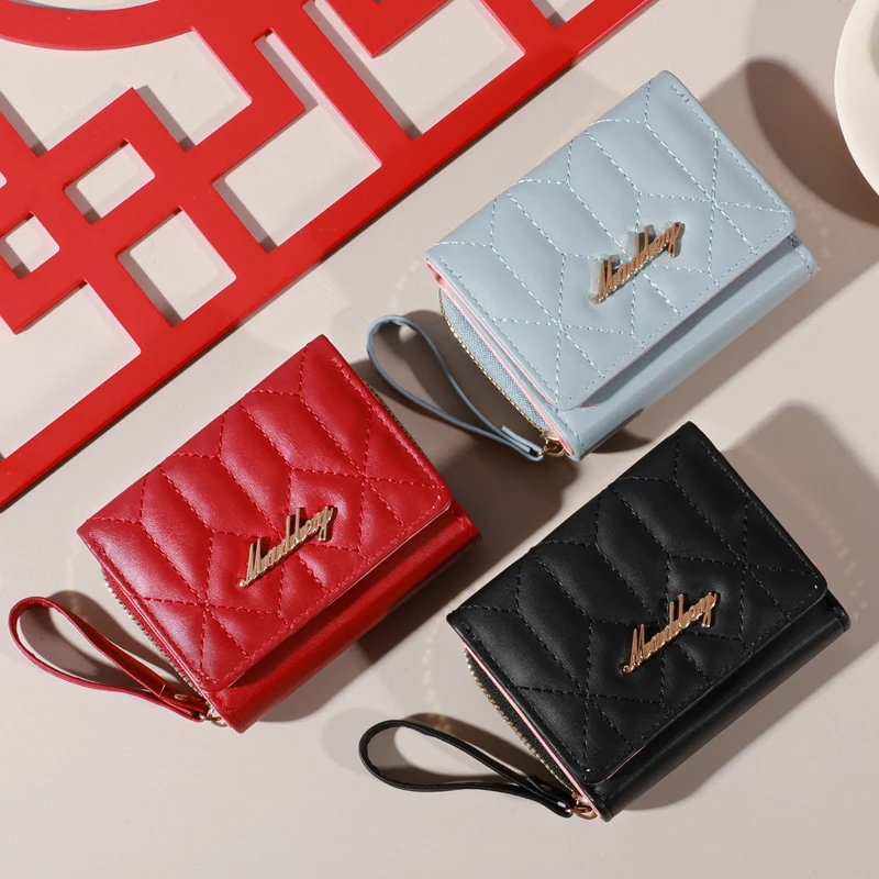Dreifach gefaltete Damen brieftasche mit Armband verschluss, mehreren Reiß verschluss taschen, lässiger Kreditkarten halter für Frauen