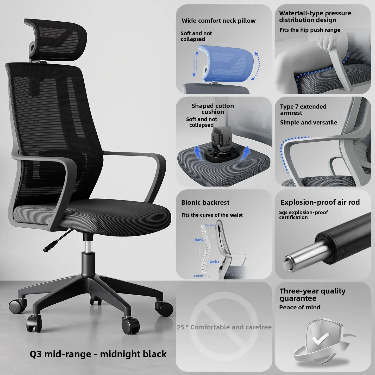 Multi-functional New Modern Simple Office Swivel Chair Mesh Staff Chair Office Seat Lifting Rotary Ergonomic Back Chair