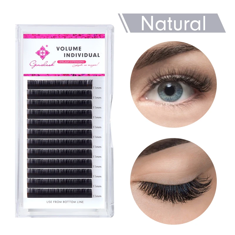 Genielash All Size 12Rows/Tray 8-15mm Mix Individual Mink Eyelashes Extension Russian Volume Eyelashes Extension Supplies