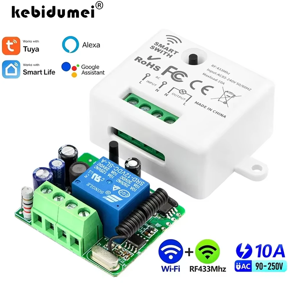KEBIDUMEI WiFi RF433Mhz Smart Light Switch DC12V AC85-240V Dry Contact Relay Wireless Push Button Wall Switch for Light/Lamp/LED