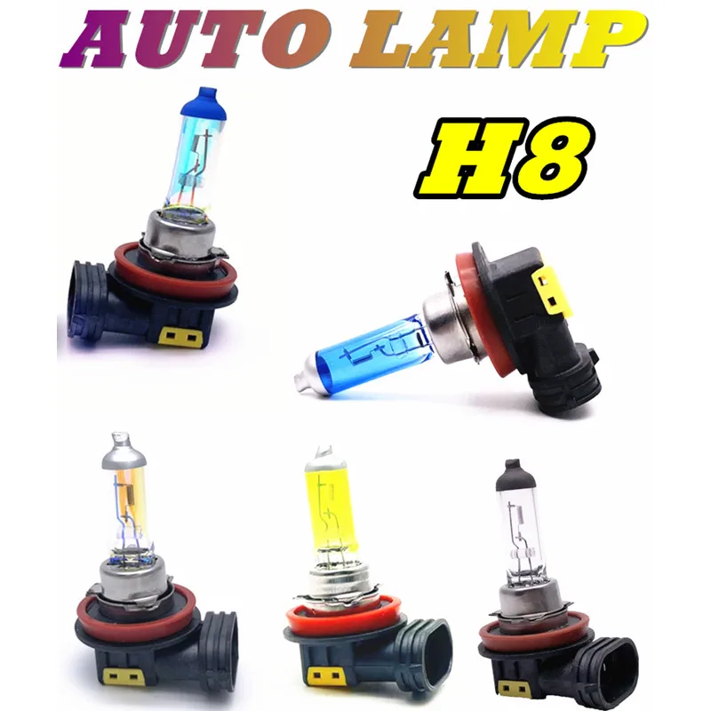 

2 Pcs H8 series Car clear Quartz Halogen Bulb Rainbow Blue white yellow light Fog Lamp 12V35W light Automobile Headlamp