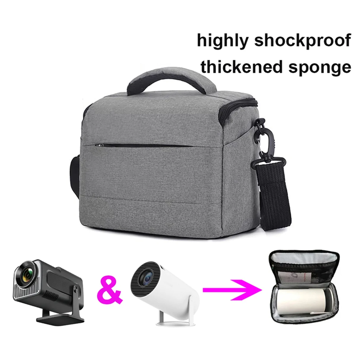 Para HY320 Bolsa para proyector Estuche para cámara a prueba de golpes Bolsa de transporte de viaje Almacenamiento para proyectores Negro