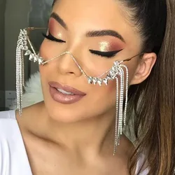 Stonefans Rhinestone Drop Glasses Frame for Women Free Shipping Luxury 2023 Luxury Crystal Tassel Half Frame Eyeglasses Jewelry