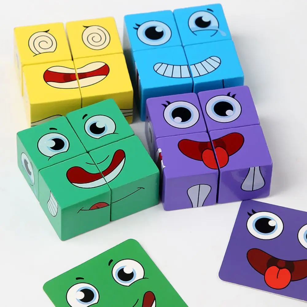 Kids Face Change Expression Puzzle Building Blocks Montessori Cube Table Game Toy Early Educational Toys for Children Gifts