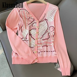 3.8 KlasonBell Women Clothes New Fashion Animal Pattern Silk V-Neck Thin Knit Cardigan