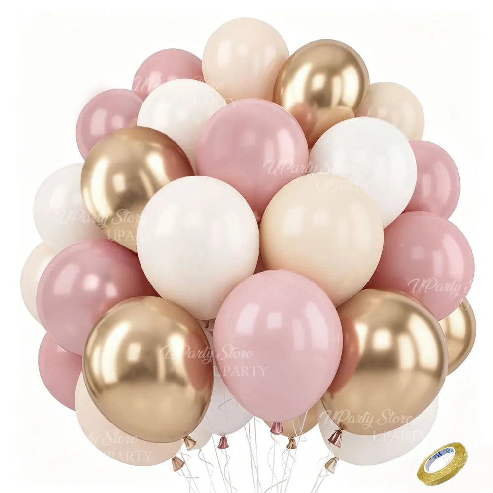 20/41-teiliges Pastell Hellrosa Ballons-Set Sandweiß Chrom-Gold Blassrosa Ballons für Geburtstag Babyparty Hochzeitsdekoration – Detail 1