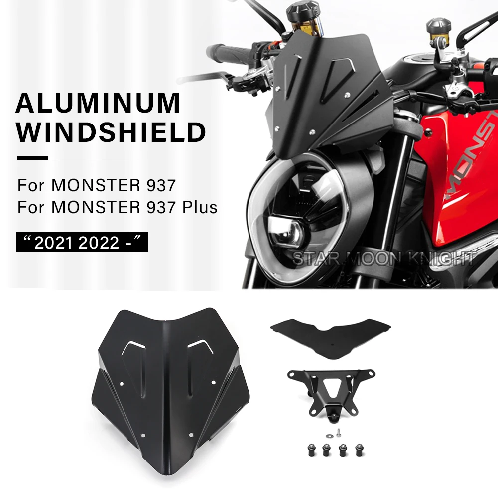 Motorcycle Windshield For DUCATI MONSTER 937 Plus 2021 2022- Accessories Windscreen Fairing CNC Aluminum Wind Shield Deflector