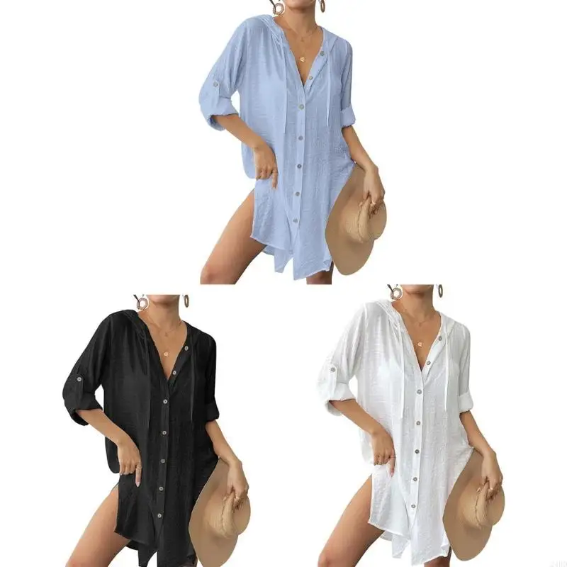 Stylish Long Sleeve Hooded Sunshade Top Breathable Polyester Texture Beach Cover up Suitable for Fashion Lover Present 24BD