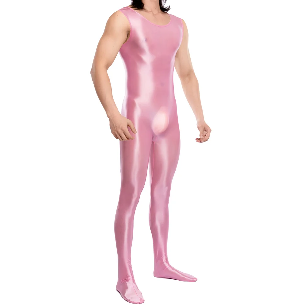 Body senza maniche da uomo sexy Body completo trasparente lucido a olio Body intimo intero Tute Pagliaccetti elasticizzati solidi