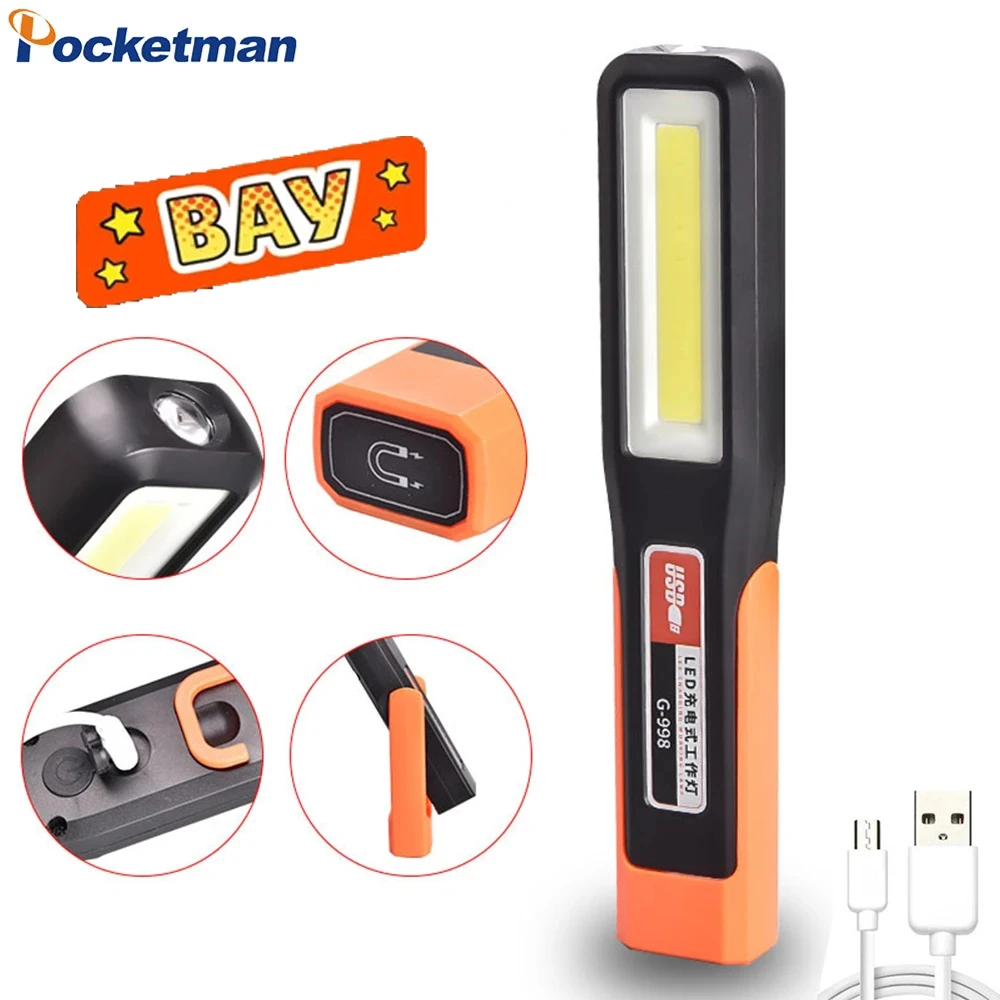 Most Bright COB LED Work Light Car Mechanic Lamp USB Rechargeable Flashlight Magnetic Torch Emergency Light Warning Light