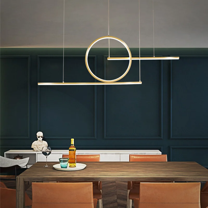 Nordic Circle Black Gold Pendant Light With Remote Control Home Restaurant Living Room Atmosphere Light Modern Led Pendant Light