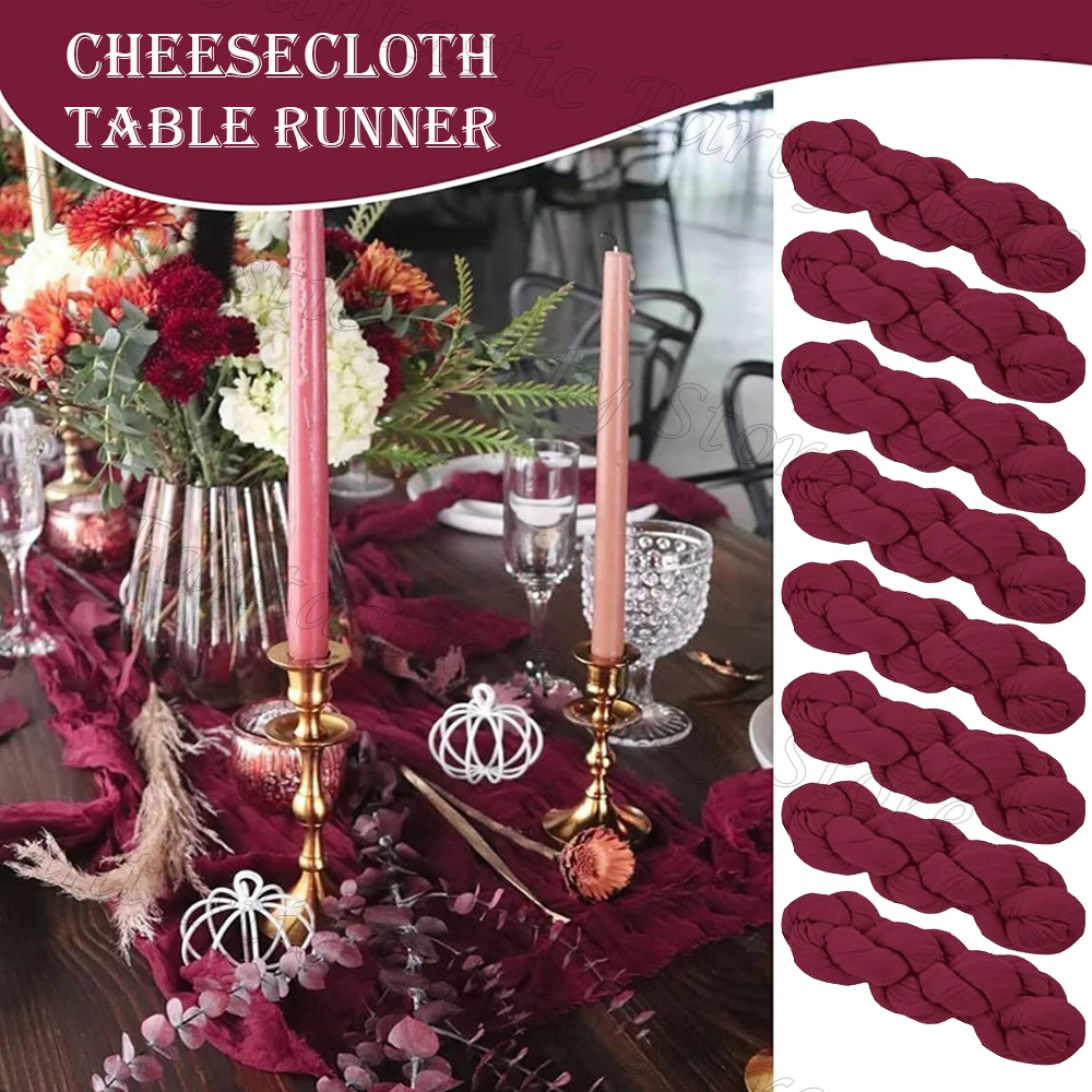 Runner da tavolo rosso bordeaux, tovaglia in garza rustica Boho, runner da tavolo, festa di nozze, baby shower, compleanno, decorazioni per la casa