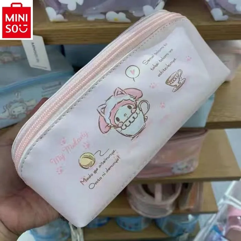 MINISO sanrio-Bolsa de almacenamiento de maquillaje para estudiantes, suministros de aprendizaje portátiles, con estampado de perro, Jade Gui, PU