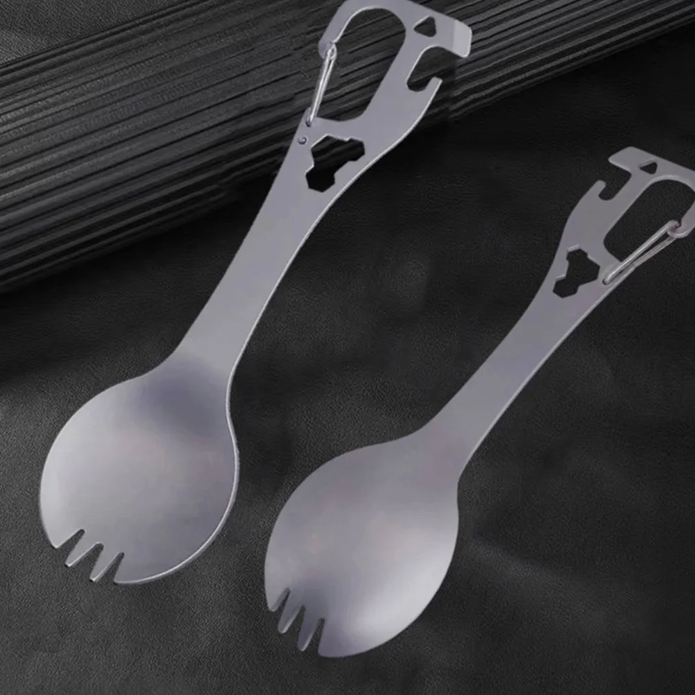 

Stainless Steel Camping Spork Fork Spoon Tableware Compact Lightweight Multipurpose Utensil Travel Bottle Can Opener Durable