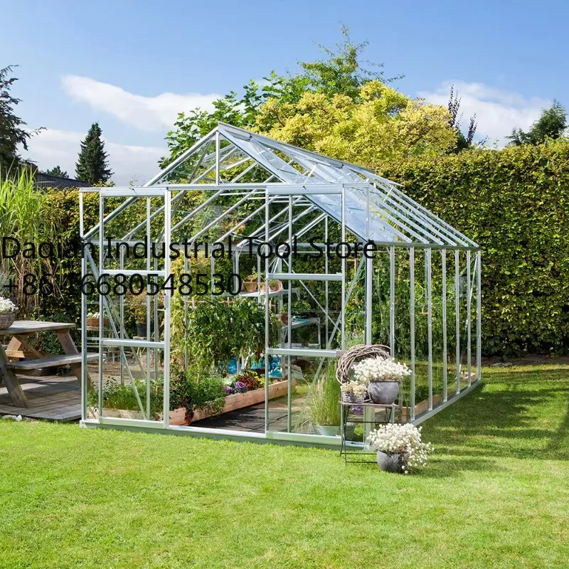 P5sCross Country Parkside 8X14 ft Victorian Style Greenhouse Slant Roof with Tempered Glass Greenhouse for Courtyard Use