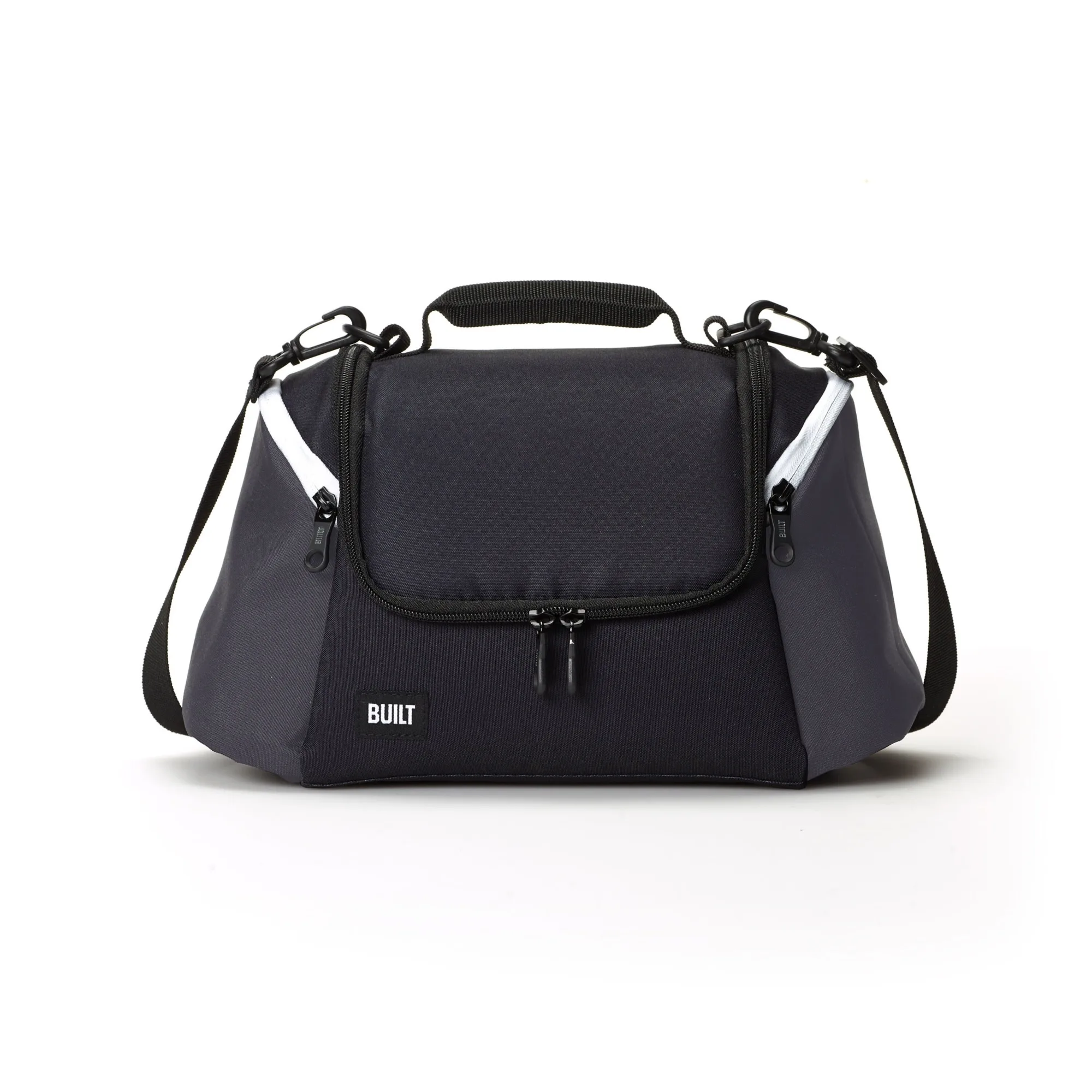 Изолированная сумка для обеда из полиэстера на весь день черного цвета с серыми акцентами