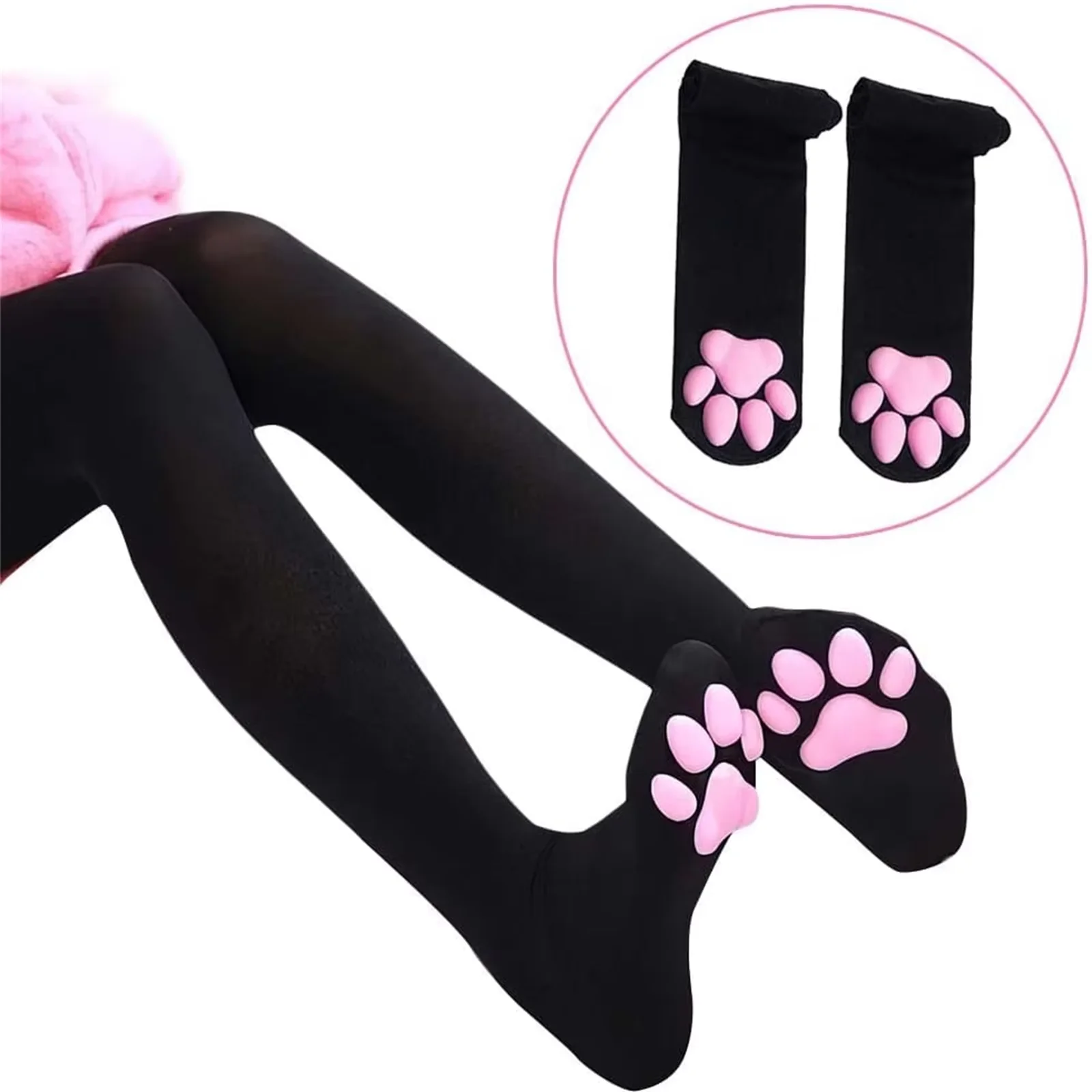 Women Soft Cute Cat Paw Knit Thigh High Socks, Cozy Charming Design, Ideal for Cosplay, Festivals and Daily Wear