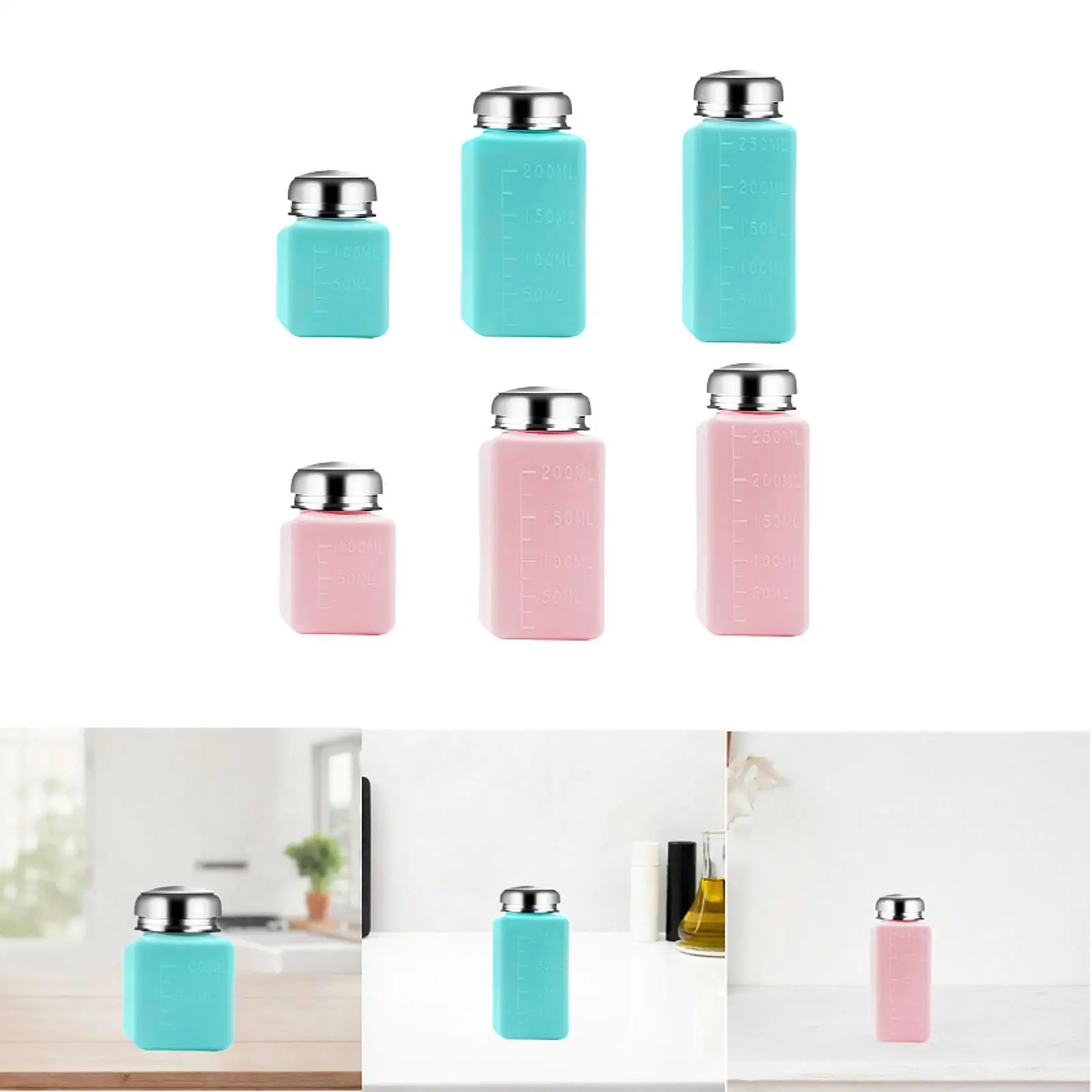 Pump Dispenser Bottle with Steel Top Cap for Makeup Remover Clean Tool Push Down Liquid Dispenser Hand Pumping Press Container