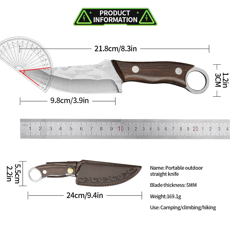 Coltello da sopravvivenza all\'aperto in acciaio inossidabile da 8.3 pollici coltello da cucina portatile da campeggio EDC con coltello da taglio