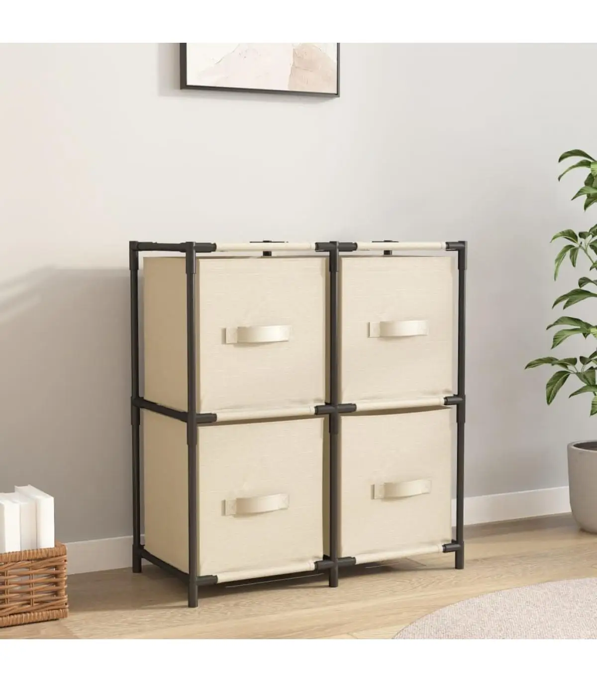 Storage Lockers & Lockers Steel Storage Cabinet with 4 Basket Cloth Cream 63x30x71 cm