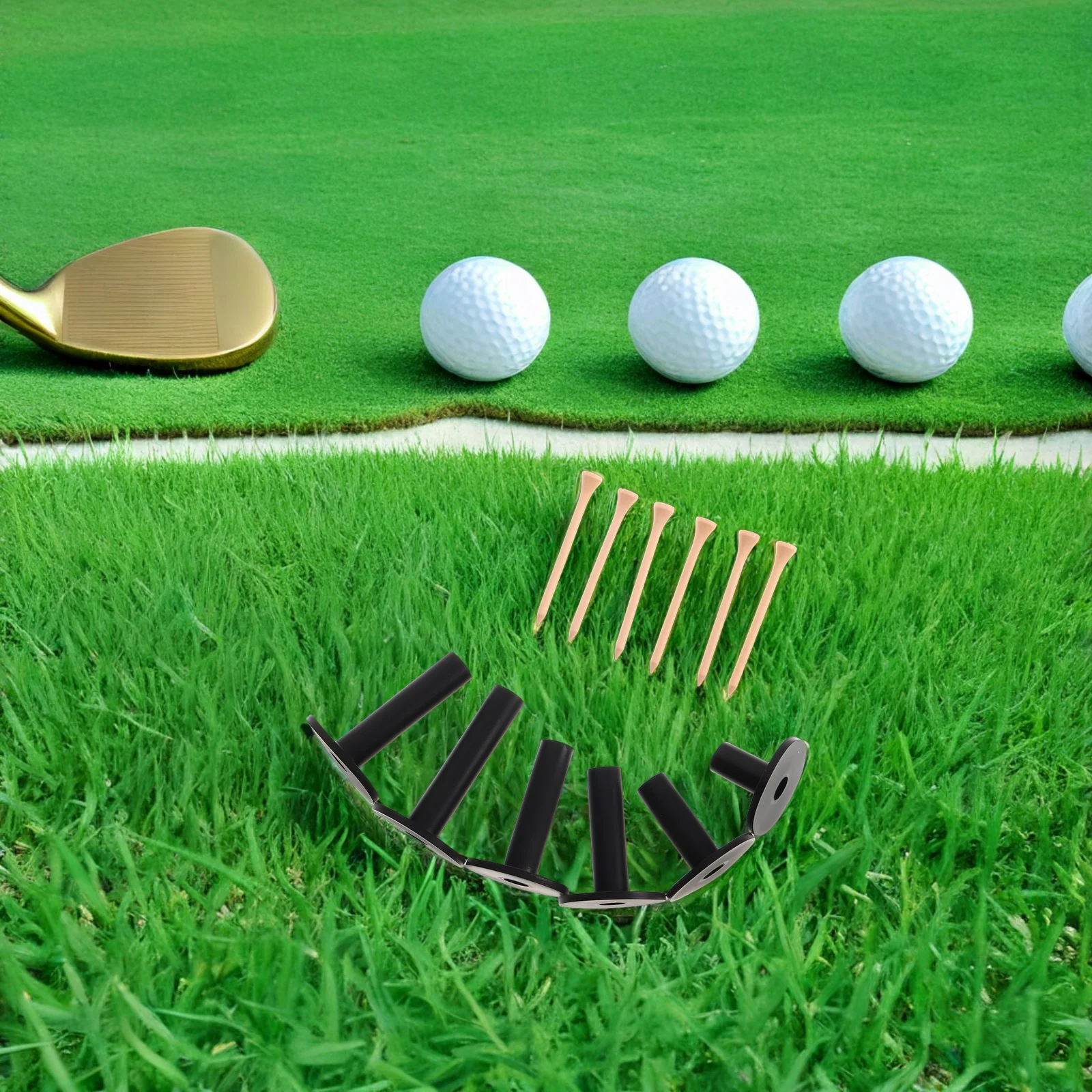 6pcs Golf Tees Reusable Set Rubber Golf Tees For Mats 35/54/65/70/75/83Mm Unbreakable Tee Wood Nails Driving Range Training