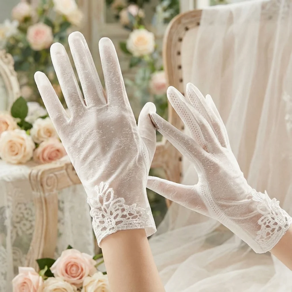 High Quality Fashion Thin Sun Protection Gloves Lace Sun Protection Ice Silk Glove Breathable Driving Mittens Driving Cycling