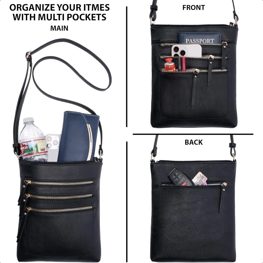 Solene Crossbody Bag Functional Multi Pocket Menger Purse Top Zip Closure Shoulder Handbag With Adjustable Strap