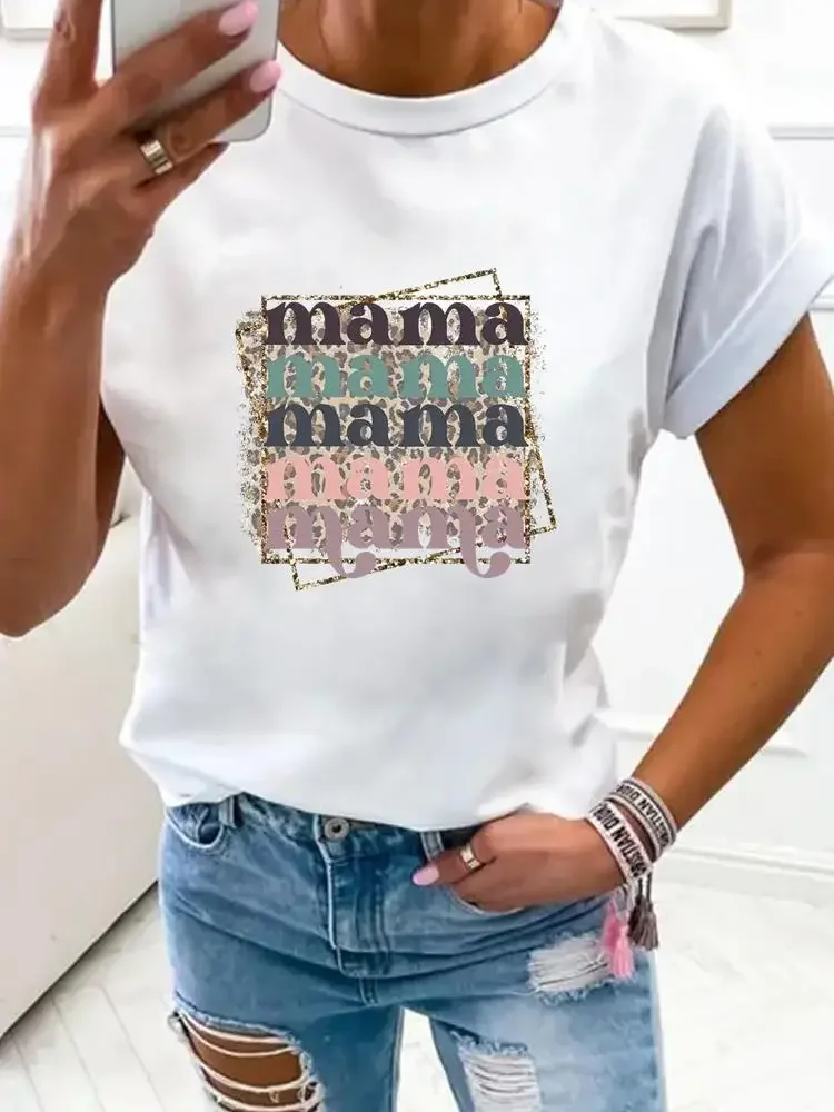 Plus Size kobiety kwiat Mama Mama 90s Trend modne ciuchy Print T Shirt odzież letnia Top prosty graficzne koszulki z krótkim rękawem