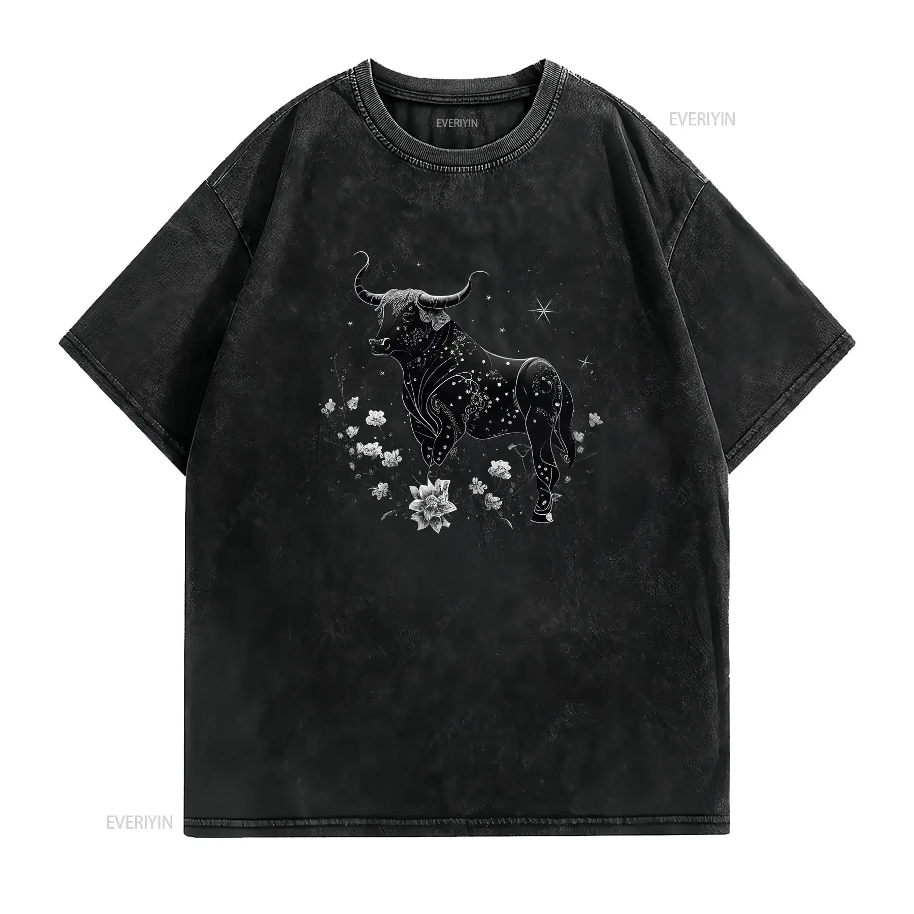 Taurus Horoscope T Shirt for Zodiac Sign Prefect Birthday Season Black Cotton vintage Washed Stylish Slightly