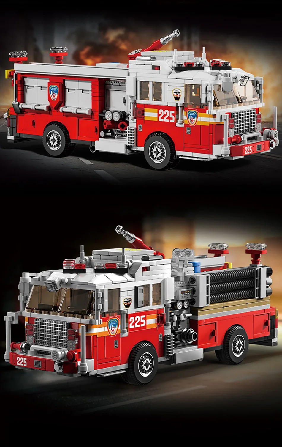 Technical American-style Urban Fire Truck Model Building Blocks MOC City Classic Fire Engine Bricks Toys Gifts For Adult