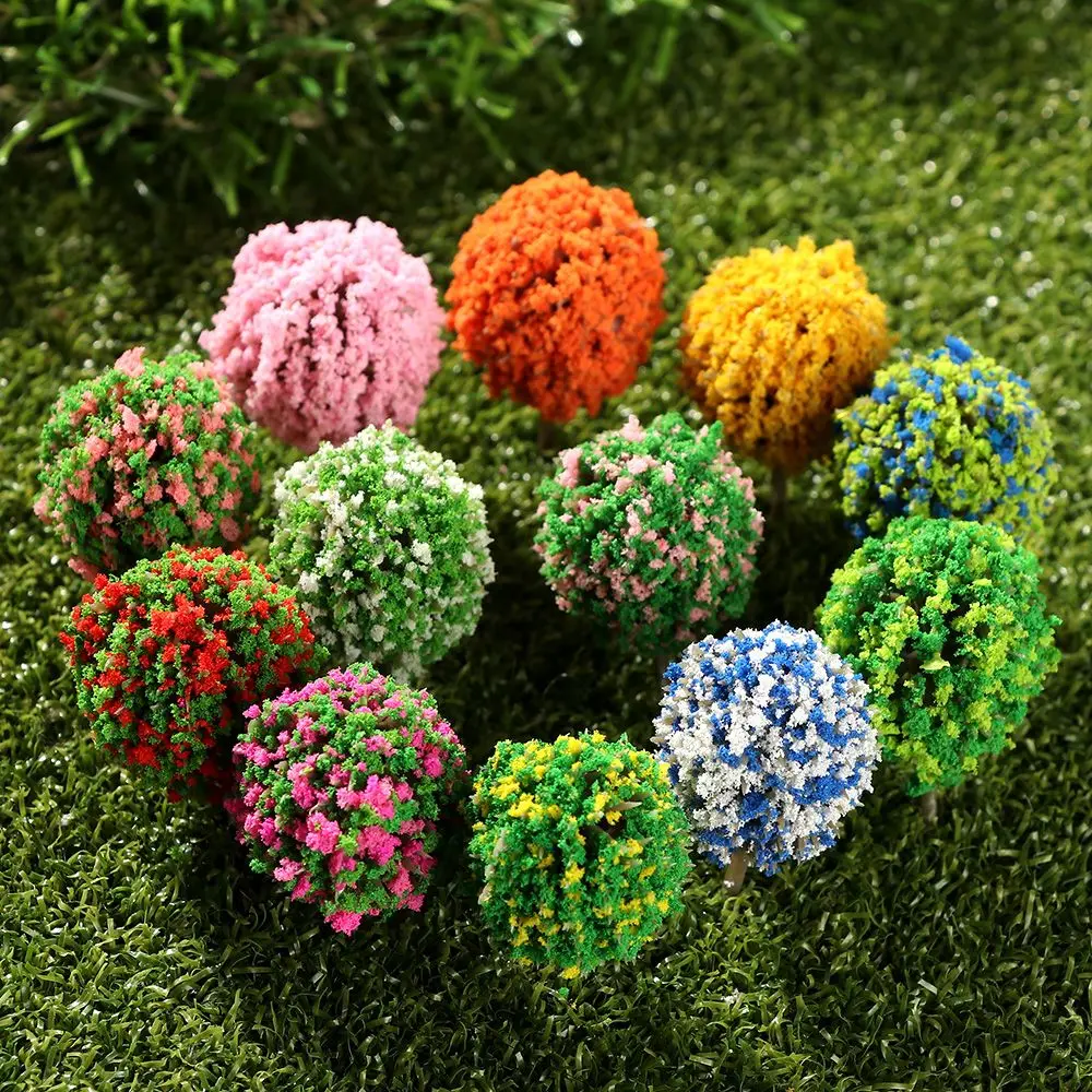 10pcs PlasticArtificial Miniature Flower Tree Scenery Railroad Decoration Building Landscape Model Accessories