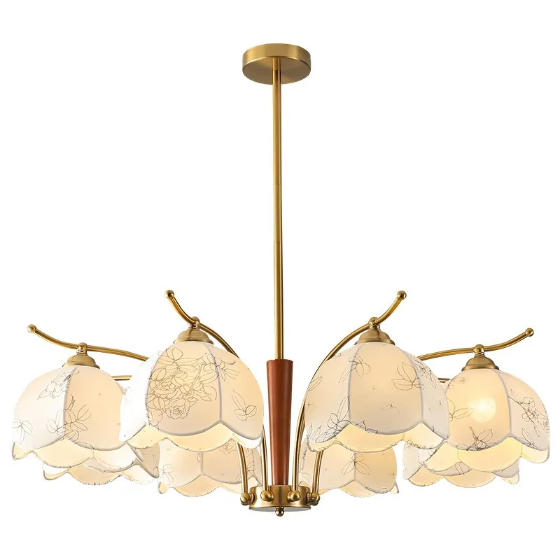 

French retro living room main chandelier wabi sandy wind American medieval atmosphere printing fabric bedroom study dining